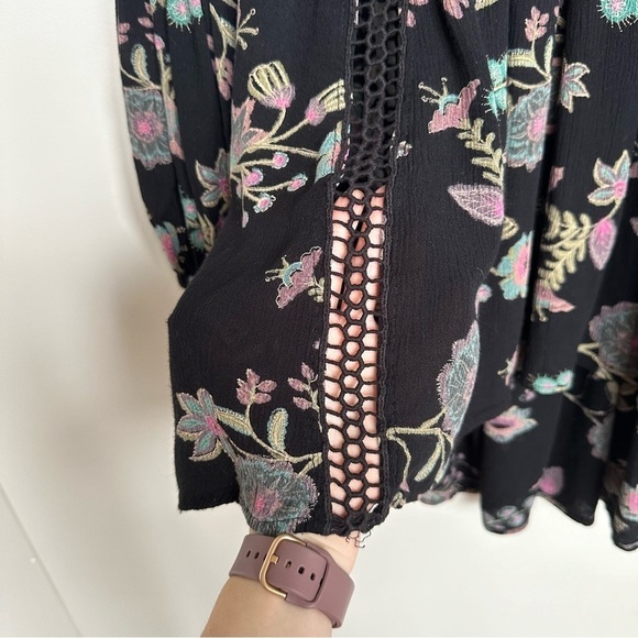 Free People Just the Two of Us Tunic Top Black + Pink Floral Laser Cut Boho - Picture 6 of 9
